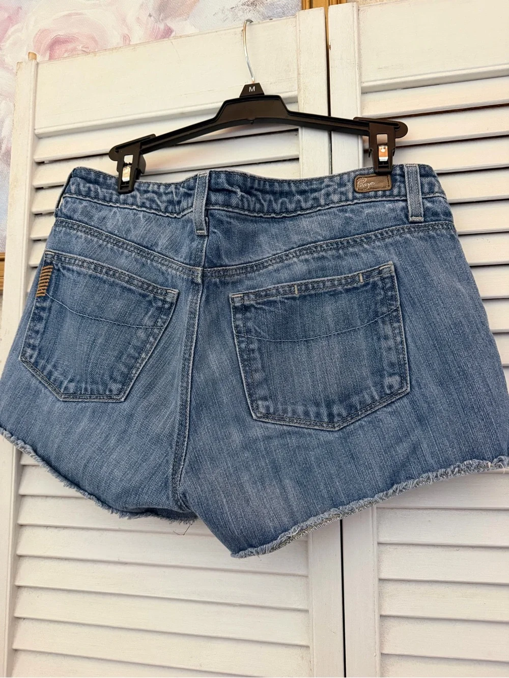 Paige Premium Denim Light Blue Distressed Denim Cutoff Shorts